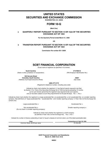 Thumbnail South State Corp 10-Q Quarterly Report FY 