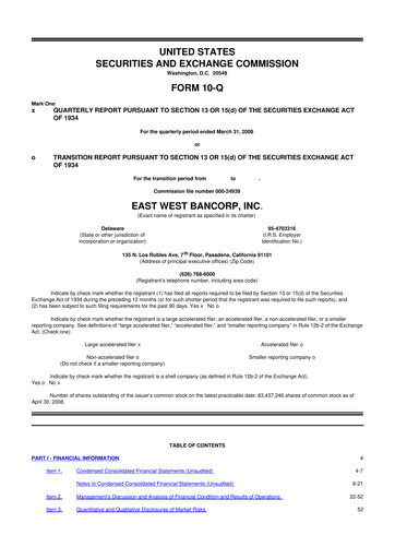 Thumbnail East West Bancorp
 10-Q Quarterly Report FY 