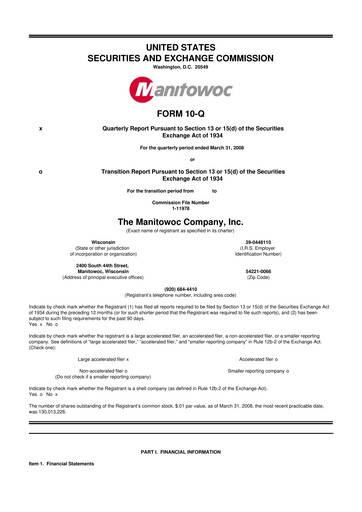 Thumbnail The Manitowoc Company
 10-Q Quarterly Report FY 