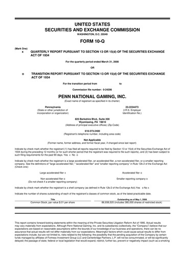 Thumbnail PENN Entertainment
 10-Q Quarterly Report FY 