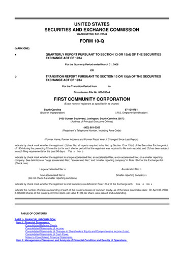 Thumbnail First Community Corporation 10-Q Quarterly Report FY 