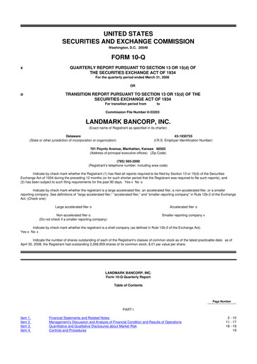 Thumbnail Landmark Bancorp 10-Q Quarterly Report FY 