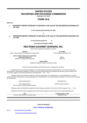 Miniature Red Robin
 10-Q Rapport trimestriel  