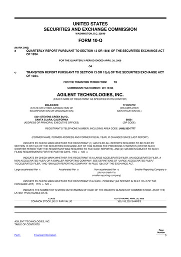 Thumbnail Agilent Technologies 10-Q Quarterly Report FY 