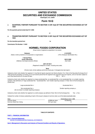 Thumbnail Hormel Foods 10-Q Quarterly Report FY 