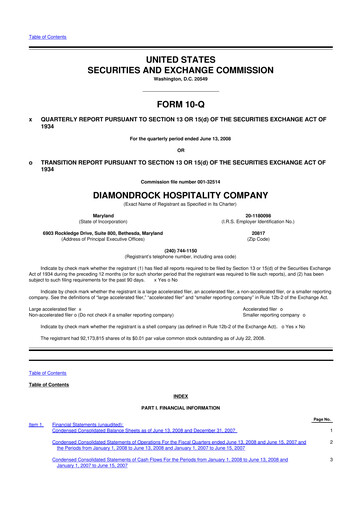 Thumbnail Diamondrock Hospitality Company 10-Q Quarterly Report FY 