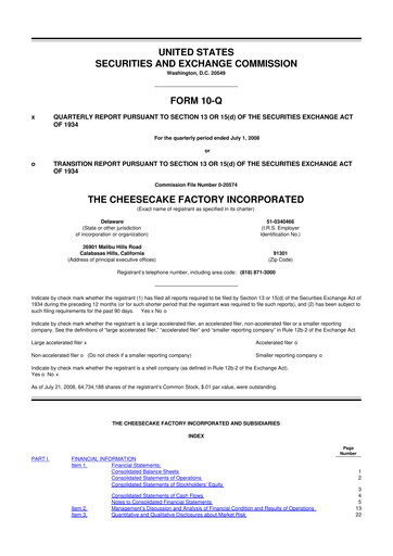 Thumbnail The Cheesecake Factory
 10-Q Quarterly Report FY 