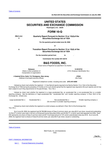 Miniature B&G Foods

 10-Q Rapport trimestriel  