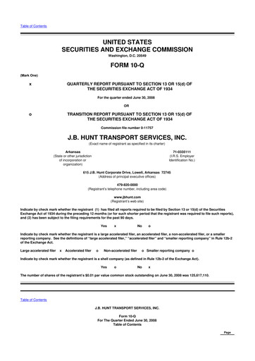 Thumbnail J. B. Hunt
 10-Q Quarterly Report FY 