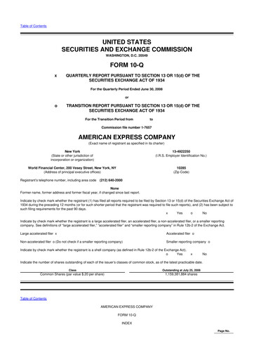 Thumbnail American Express 10-Q Quarterly Report FY 