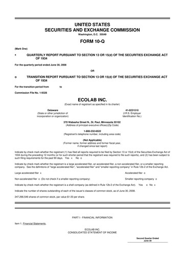Thumbnail Ecolab 10-Q Quarterly Report FY 