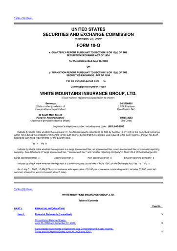 Vorschaubild White Mountains Insurance Group 10-Q Quartalsbericht  