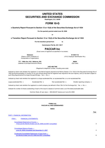 Thumbnail Paccar 10-Q Quarterly Report FY 