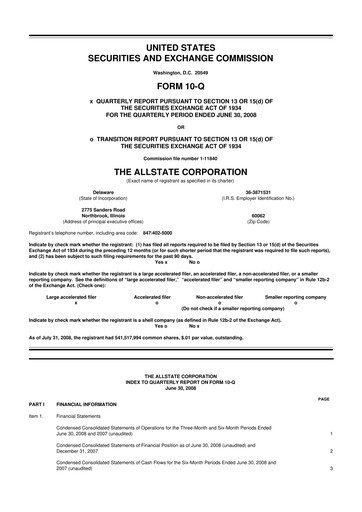 Thumbnail Allstate 10-Q Quarterly Report FY 