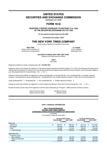 Thumbnail New York Times 10-Q Quarterly Report FY 