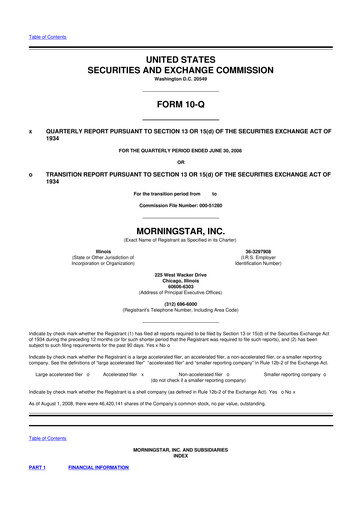 Thumbnail Morningstar
 10-Q Quarterly Report FY 