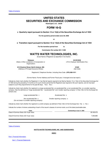 Thumbnail Watts Water Technologies
 10-Q Quarterly Report FY 