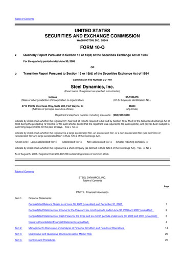 Thumbnail Steel Dynamics
 10-Q Quarterly Report FY 
