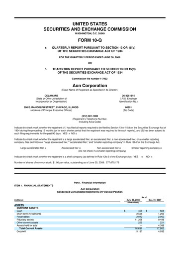 Thumbnail Aon 10-Q Quarterly Report FY 