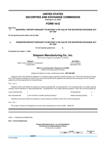 Thumbnail Simpson Manufacturing Company
 10-Q Quarterly Report FY 