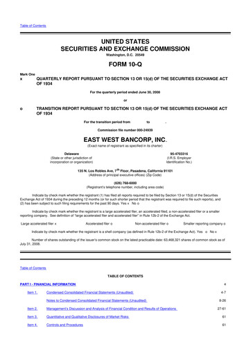 Thumbnail East West Bancorp
 10-Q Quarterly Report FY 