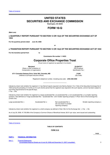Miniature COPT Defense Properties 10-Q Rapport trimestriel  