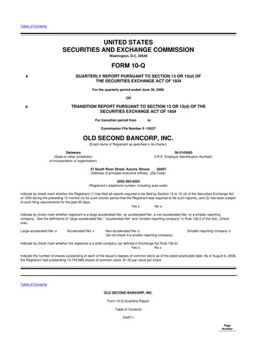 Vorschaubild Old Second Bancorp 10-Q Quartalsbericht  