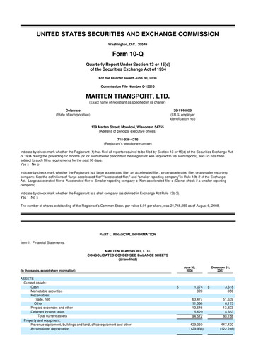 Thumbnail Marten Transport 10-Q Quarterly Report FY 