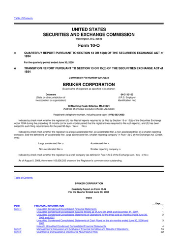 Thumbnail Bruker 10-Q Quarterly Report FY 
