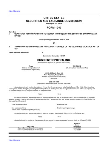 Thumbnail Rush Enterprises
 10-Q Quarterly Report FY 