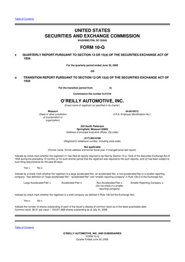 Thumbnail O'Reilly Automotive 10-Q Quarterly Report FY 