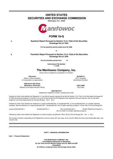 Thumbnail The Manitowoc Company
 10-Q Quarterly Report FY 