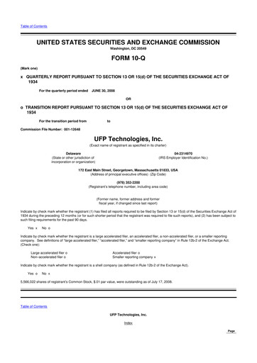 Vorschaubild UFP Technologies
 10-Q Quartalsbericht  