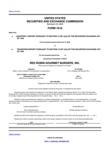 Miniature Red Robin
 10-Q Rapport trimestriel  