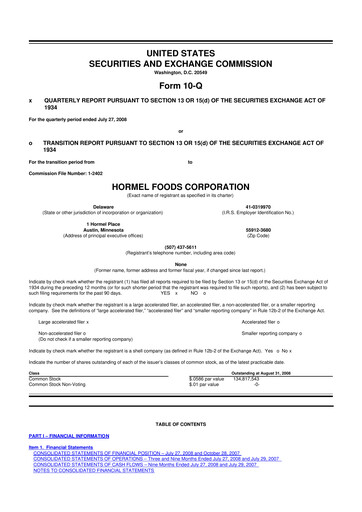 Thumbnail Hormel Foods 10-Q Quarterly Report FY 