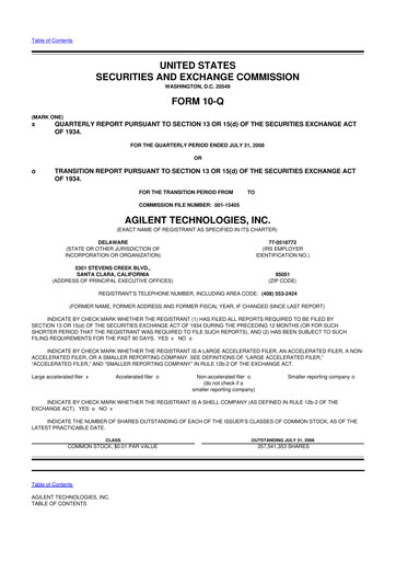 Thumbnail Agilent Technologies 10-Q Quarterly Report FY 
