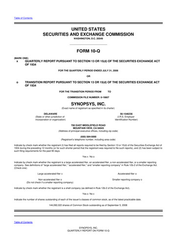 Thumbnail Synopsys 10-Q Quarterly Report FY 