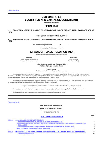 Thumbnail Impac Mortgage Holdings 10-Q Quarterly Report FY 