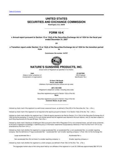 Vorschaubild Nature's Sunshine Products 10-K Jahresbericht 