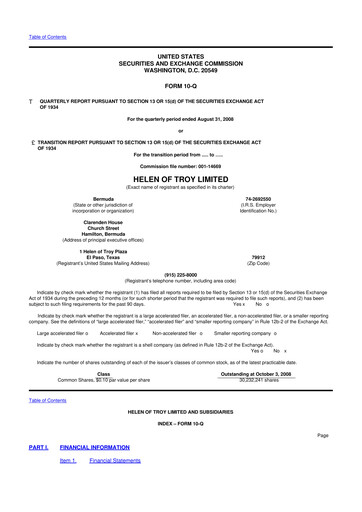 Thumbnail Helen of Troy 10-Q Quarterly Report FY 