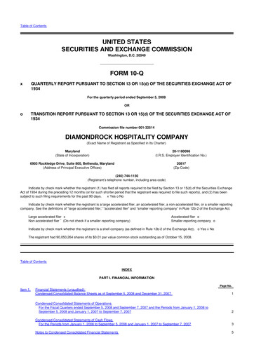Thumbnail Diamondrock Hospitality Company 10-Q Quarterly Report FY 