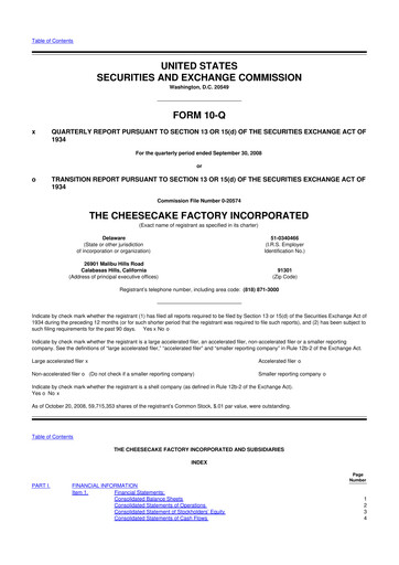 Thumbnail The Cheesecake Factory
 10-Q Quarterly Report FY 