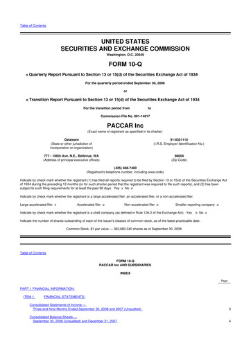 Thumbnail Paccar 10-Q Quarterly Report FY 
