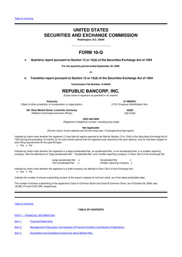 Thumbnail Republic Bank 10-Q Quarterly Report FY 