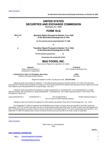 Miniature B&G Foods

 10-Q Rapport trimestriel  