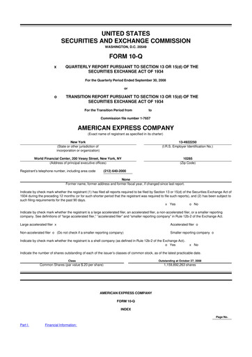 Thumbnail American Express 10-Q Quarterly Report FY 