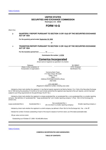 Thumbnail Comerica 10-Q Quarterly Report FY 