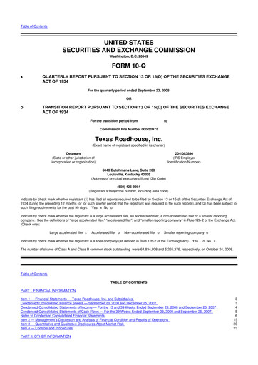 Thumbnail Texas Roadhouse
 10-Q Quarterly Report FY 