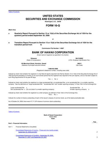 Thumbnail Bank of Hawaii
 10-Q Quarterly Report FY 