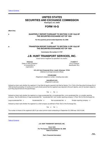 Thumbnail J. B. Hunt
 10-Q Quarterly Report FY 